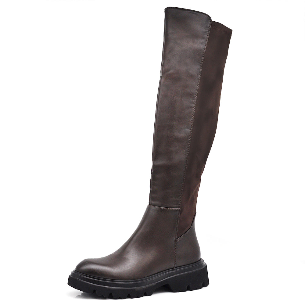 Stivali Biker Motociclista Al Ginocchio Da Donna Con Tessuto Stretch GA040