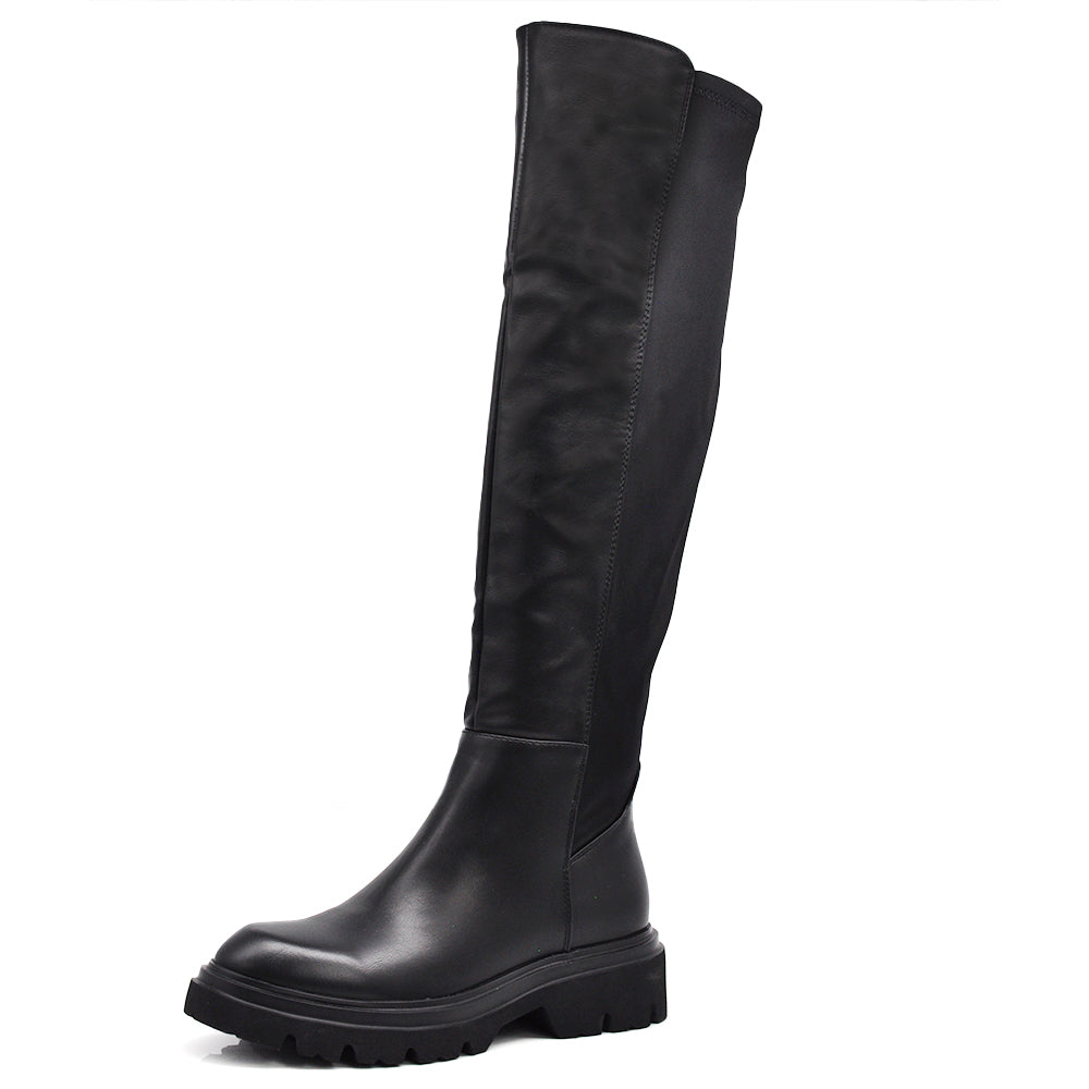 Stivali Biker Motociclista Al Ginocchio Da Donna Con Tessuto Stretch GA040