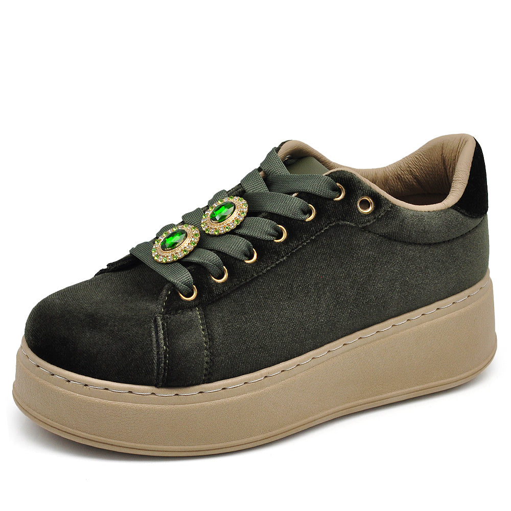 Sneakers donna platform eleganti con applicazioni gioiello scarpe casual moda comfort con decorazioni brillanti AD-147 velluto