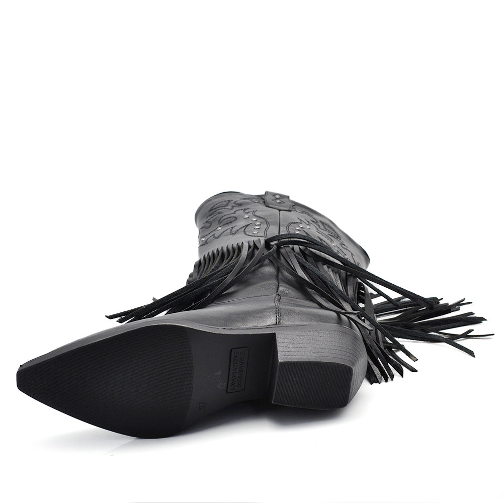 Stivali texani cowgirl western donna con frange punta affusolata boho chic MP2702-2