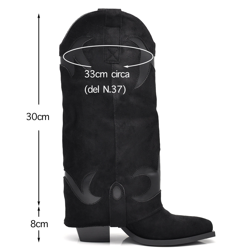 Stivali Texani da Donna in Pelle Scamosciata Design Ricamato A9979