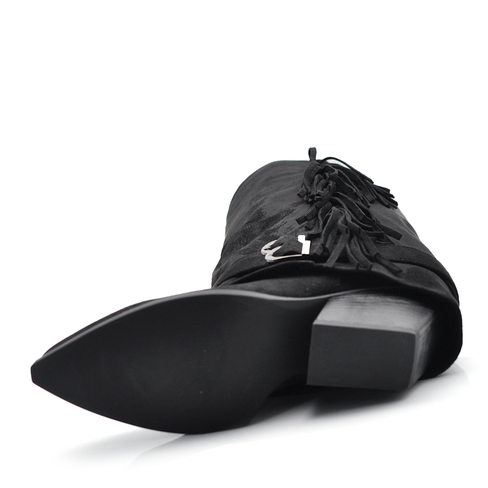 Stivali Texani Cowboy Cowgirl Con Ghetta Frange Camoscio Sintetico Camperos G709 nero marrone khaki