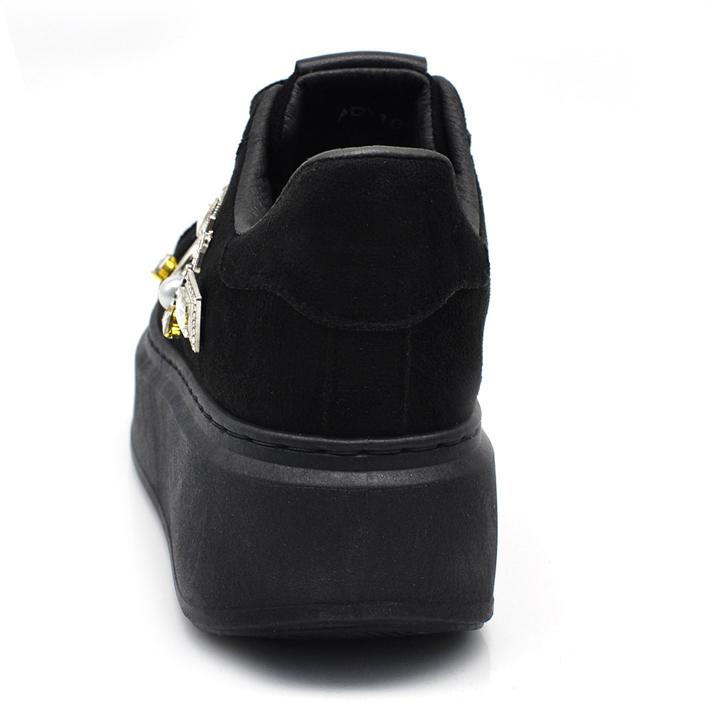 Sneakers Casual Moda da Donna con Platform Zeppa Borchie e Strass Sportive Comode Scamosciate AD-106