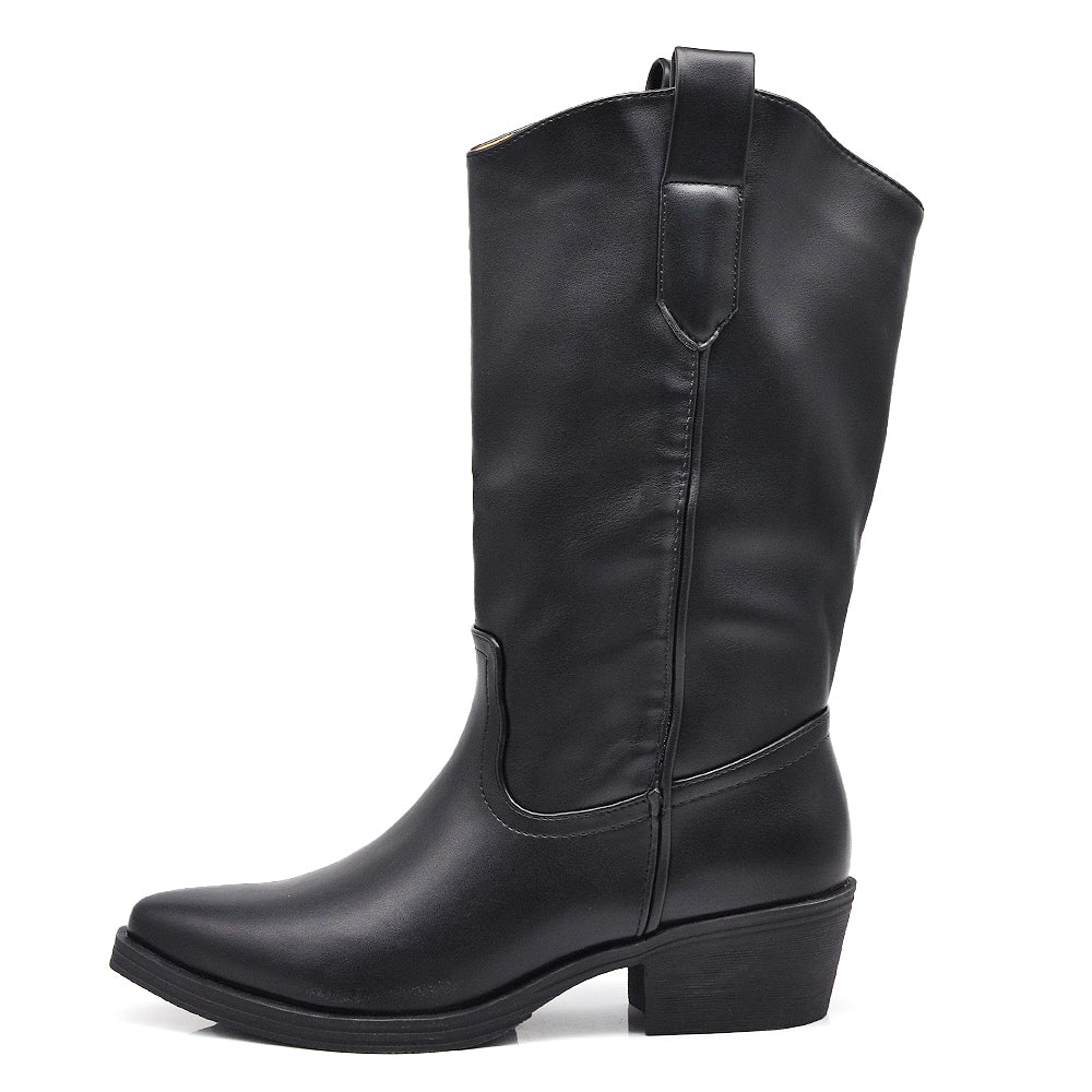 Stivali Texani Donna Semplice Lisci Tacco Largo Stivaletti Western MP2737-1