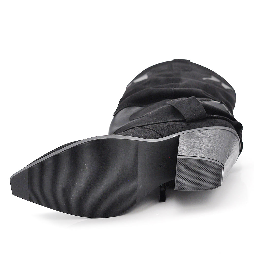 Stivali Texani da Donna in Pelle Scamosciata Design Ricamato A9979