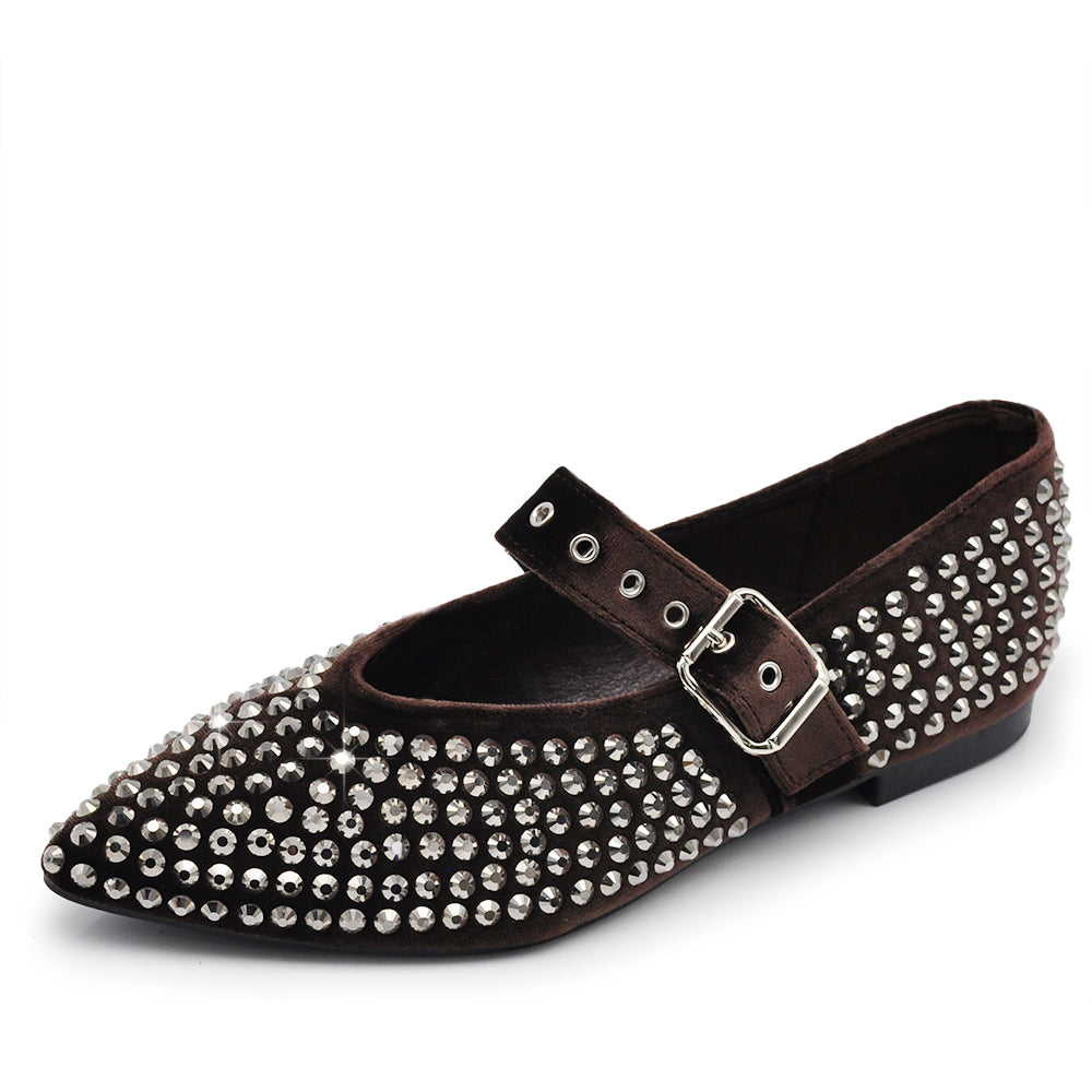 Ballerine con cinturino da moda donna strass scarpe sposa basse glitterate eleganti J97