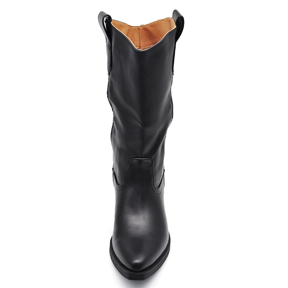 Stivali Texani Donna Semplice Lisci Tacco Largo Stivaletti Western MP2737-1