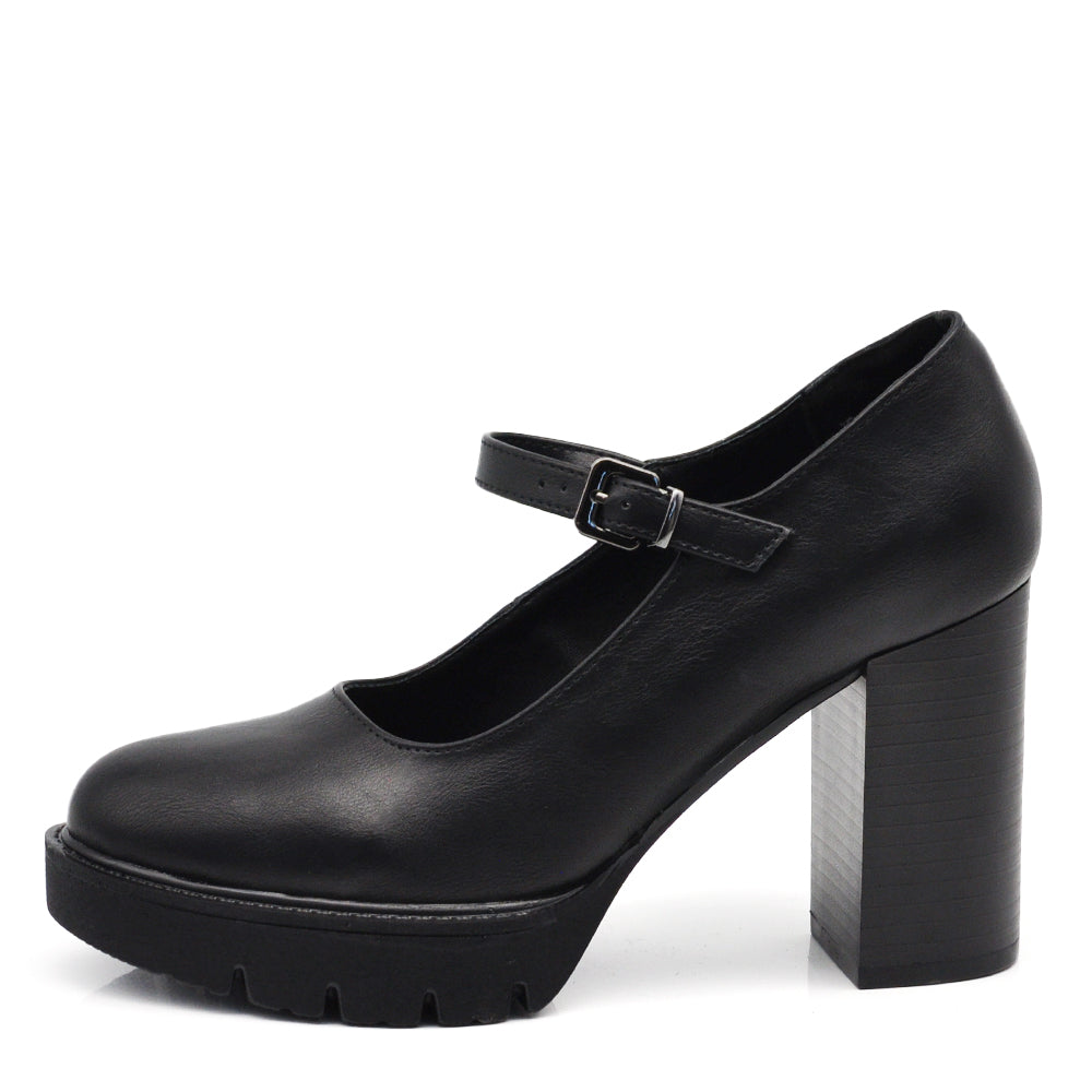 Décolleté Scarpe Da Donna Mary Jane Tacco Alto Grosso Con Cinturino MP70013-1 nero