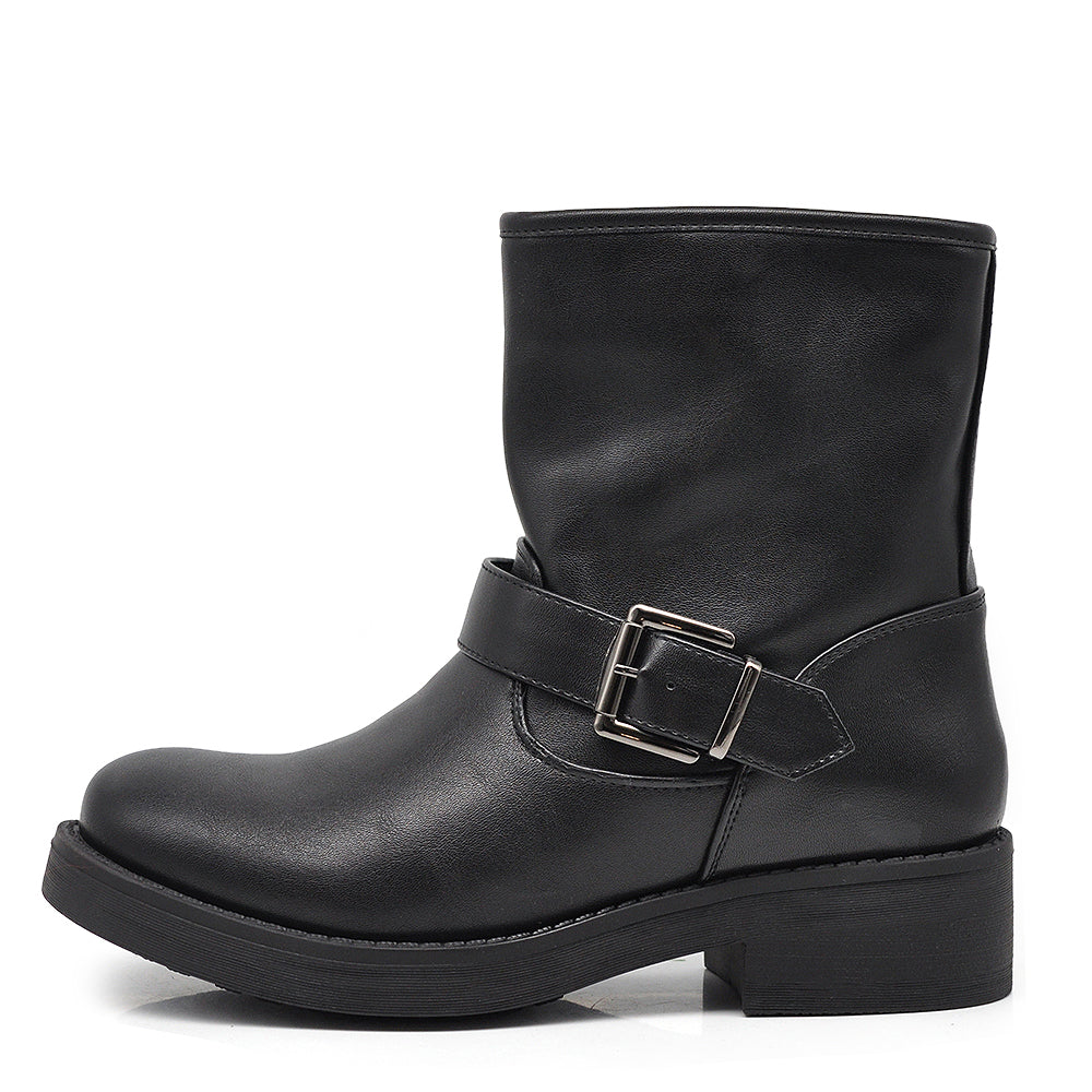 Scarpe Da Donna Biker Stivaletti Bassi Stivali Fibbie Motociclista