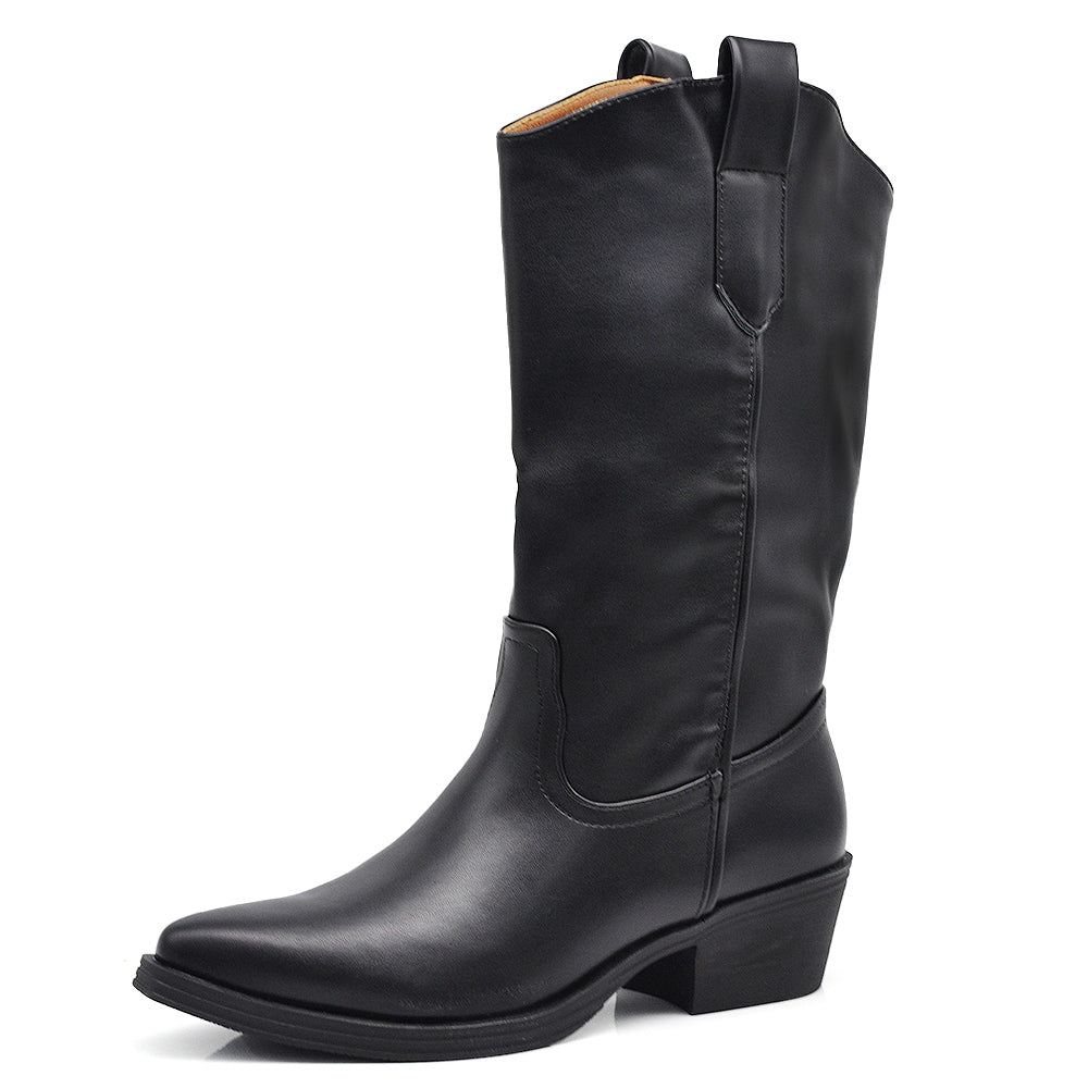 Stivali Texani Donna Semplice Lisci Tacco Largo Stivaletti Western MP2737-1