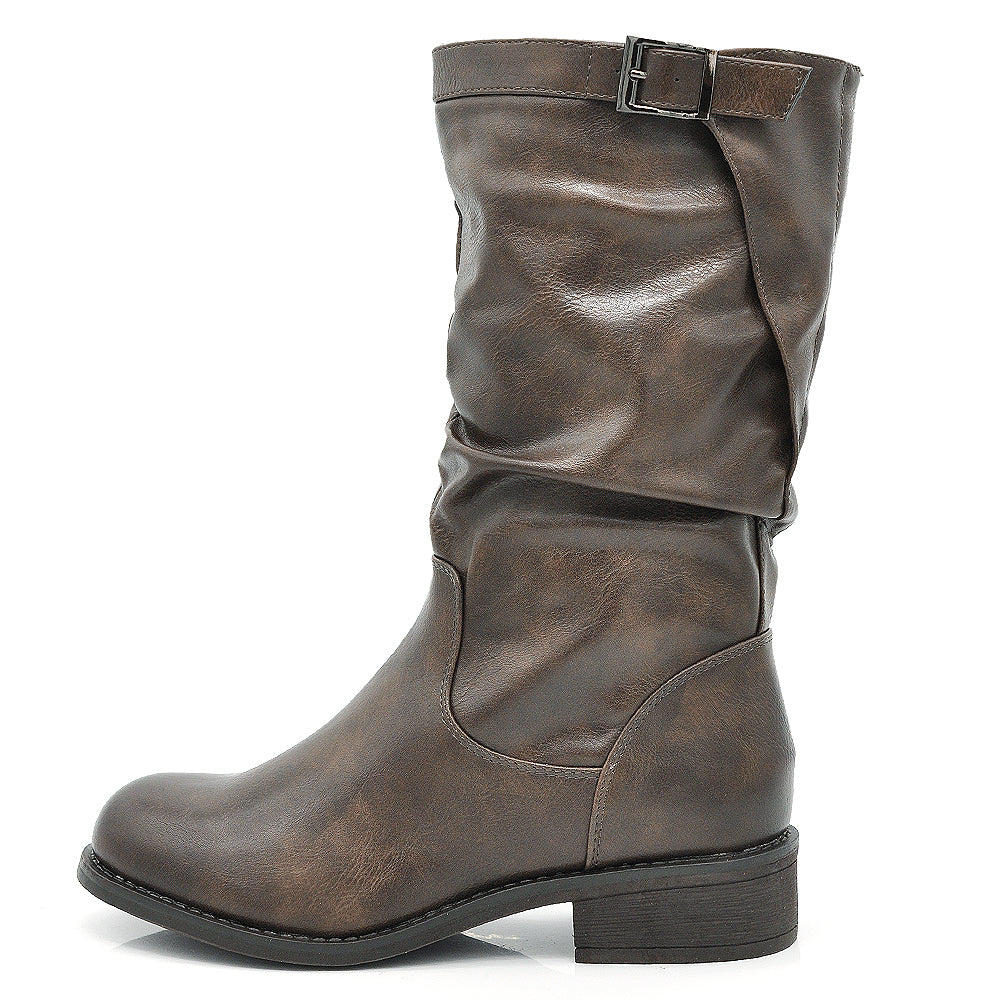 Scarpe Da Donna Tronchetti Stivaletti Stivali Con Fibbia Motociclista 991