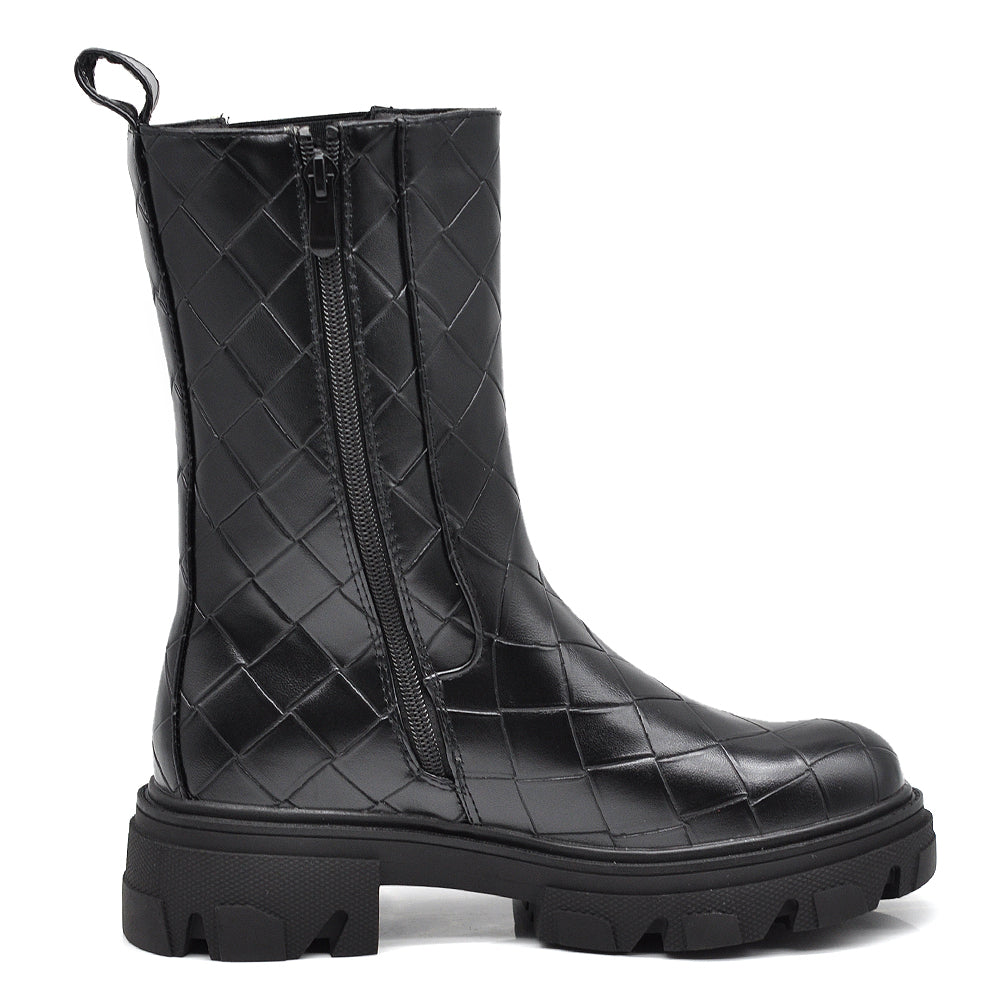 Stivali Stivaletti Anfibi Scarpe Chelsea da Donna Platform Elastico G658 nero