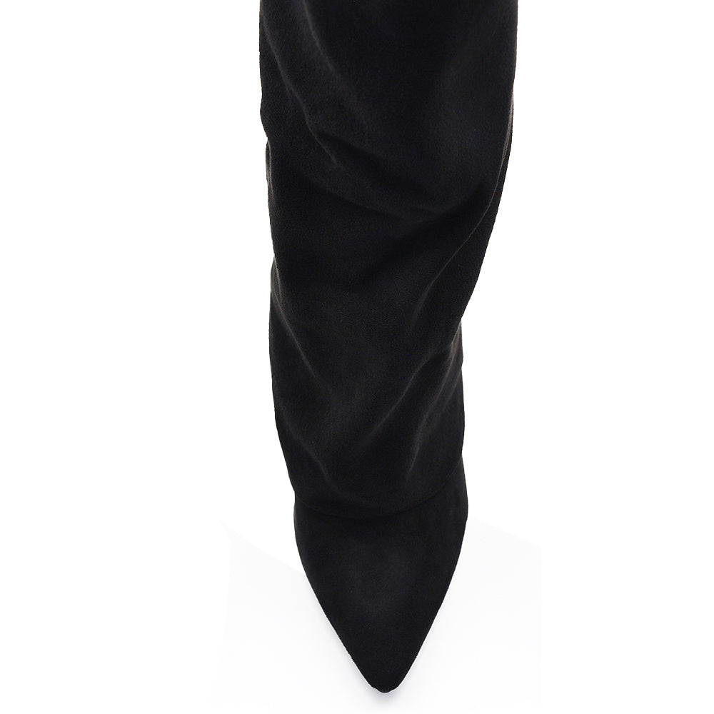 Stivali Donna A Punta Tacco Alto Stile Western – Alti al Ginocchio Camoscio Sintetico 6885