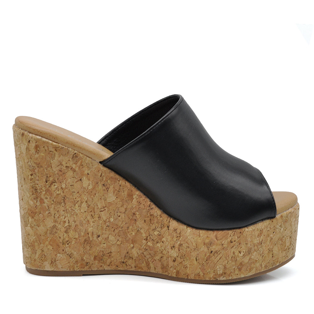 Sandali ciabatte donna con zeppa alta effetto sughero – sabot estivi open toe Z7390