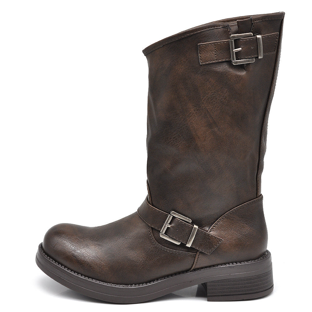 IF Fashion Stivali Stivaletti Biker Motociclista con Fibbie C19007-9 nero camel