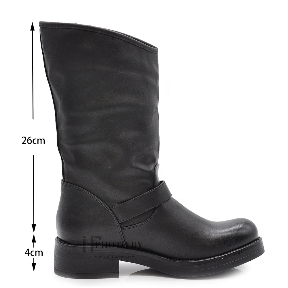 IF Fashion Stivali Stivaletti Biker Motociclista con Fibbie C19007-9 nero camel
