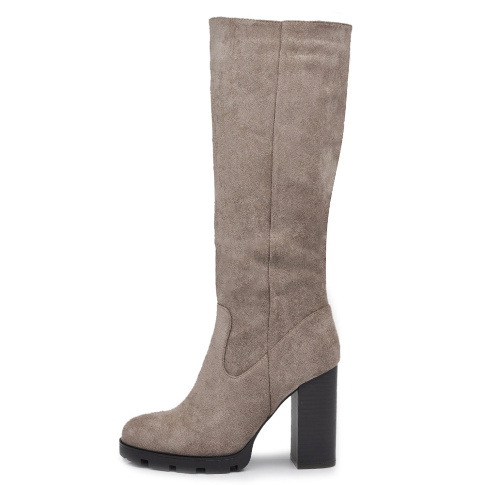 Stivali Camperos da Donna Al Polpaccio Tacco Alto Grosso Platform Camoscio 672