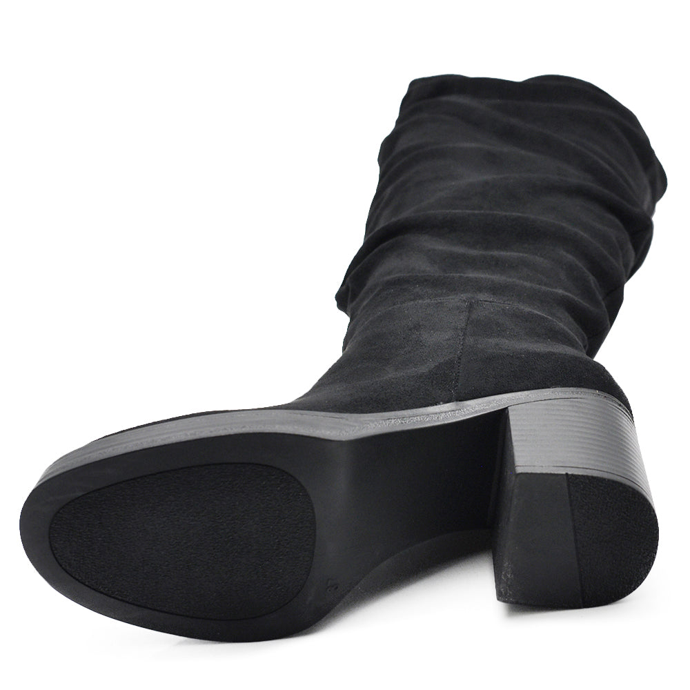 Stivali Camperos Stropicciati Donna Polpaccio Tacco Medio Grosso Camoscio GL21