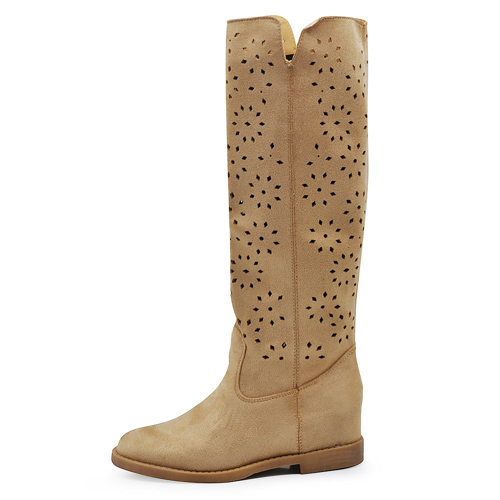 Stivali Scamosciati Estivi Primaverili Traforati da Donna Zeppa Interna LY81-1