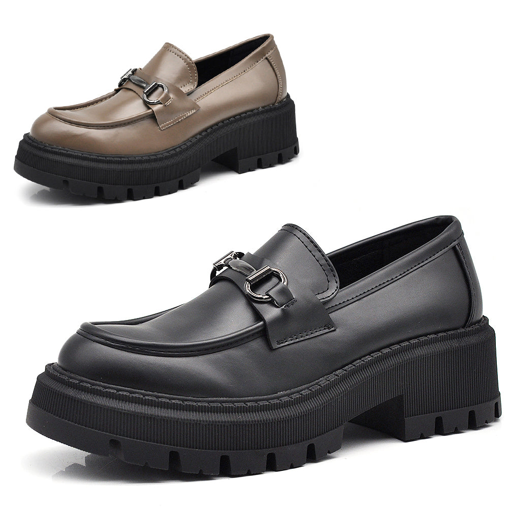 Scarpe Da Donna Mocassini Loafer Slip On Con Catena Morsetto Platform MP370-1