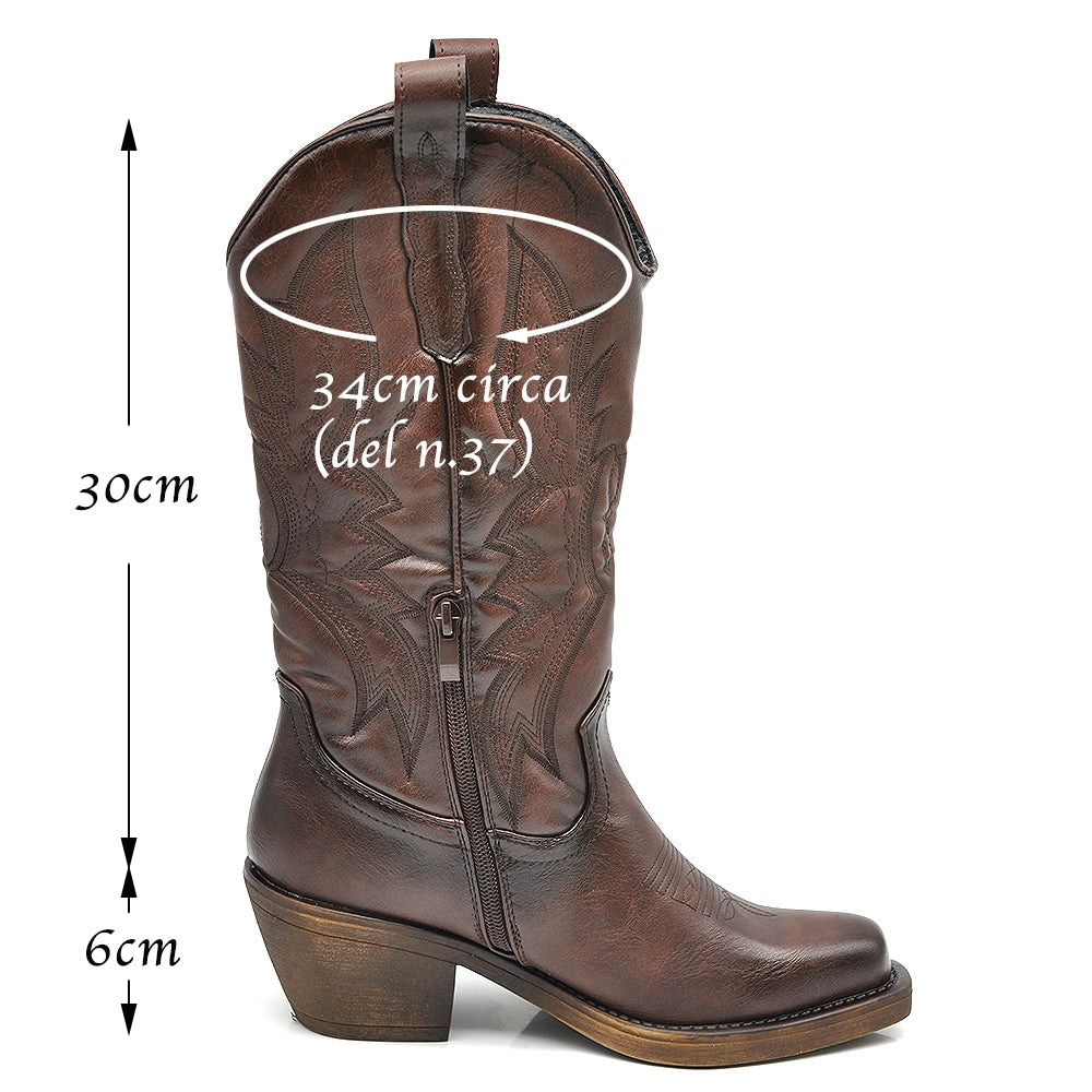 Stivali Stivaletti Da Donna Texani Cowboy Cowgirl Punta Quadrata Etnici YG886