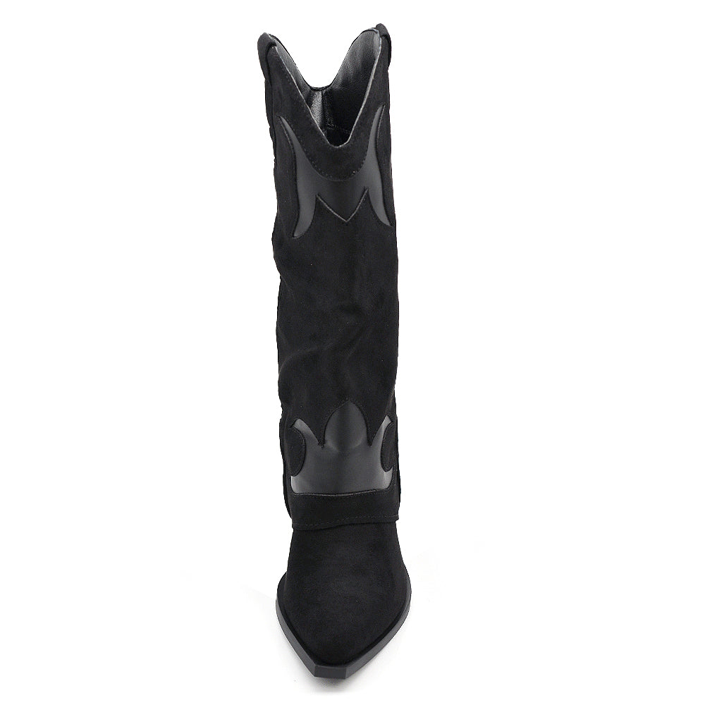 Stivali Texani da Donna in Pelle Scamosciata Design Ricamato A9979