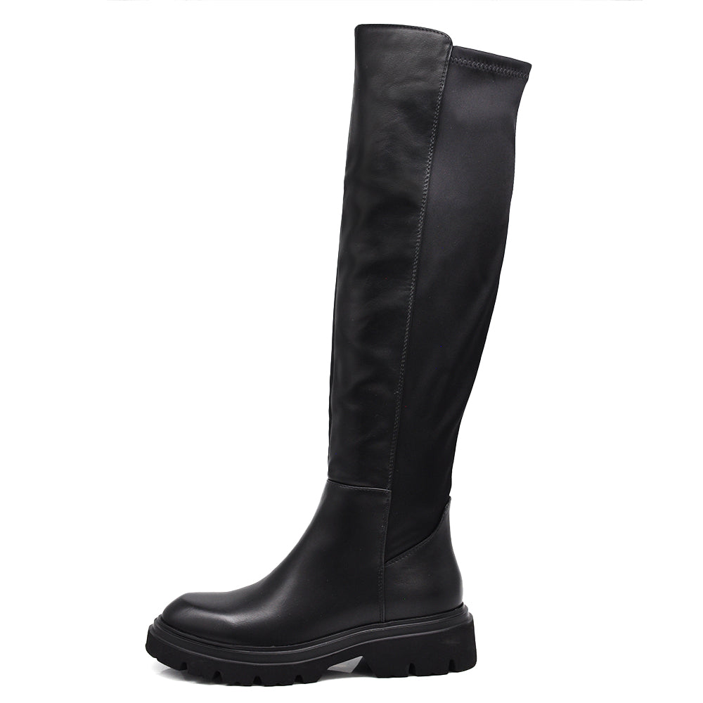 Stivali Biker Motociclista Al Ginocchio Da Donna Con Tessuto Stretch GA040