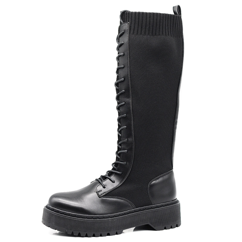 IF Fashion Anfibi Combat Stivali Alti Da Donna Platformo Elasticizzato Traspiranti 1329