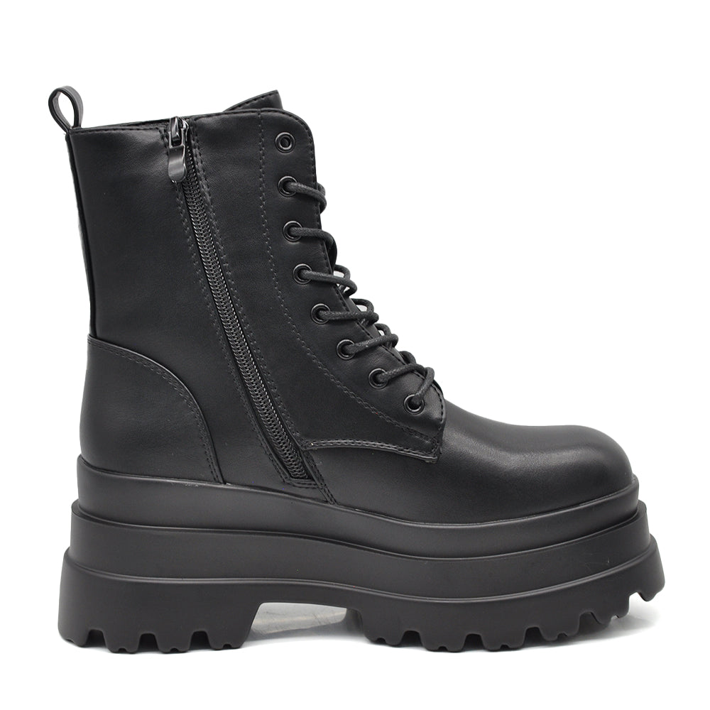 Stivali Stivaletti Neri Platform Donna Anfibi combat boots lacci Platform 192