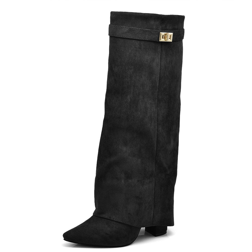 Stivali Donna A Punta Tacco Alto Stile Western – Alti al Ginocchio Camoscio Sintetico 6885
