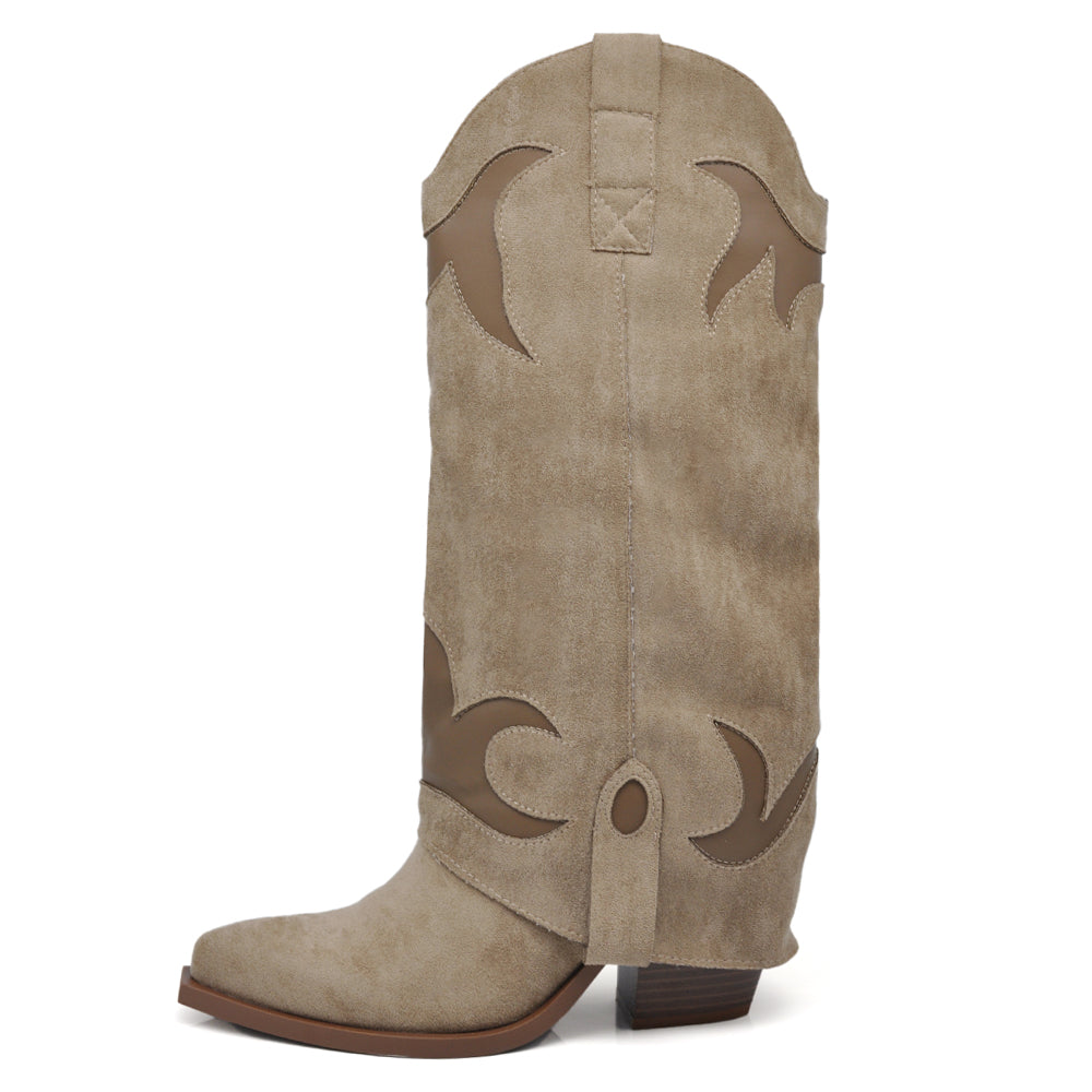 Stivali Texani da Donna in Pelle Scamosciata Design Ricamato A9979