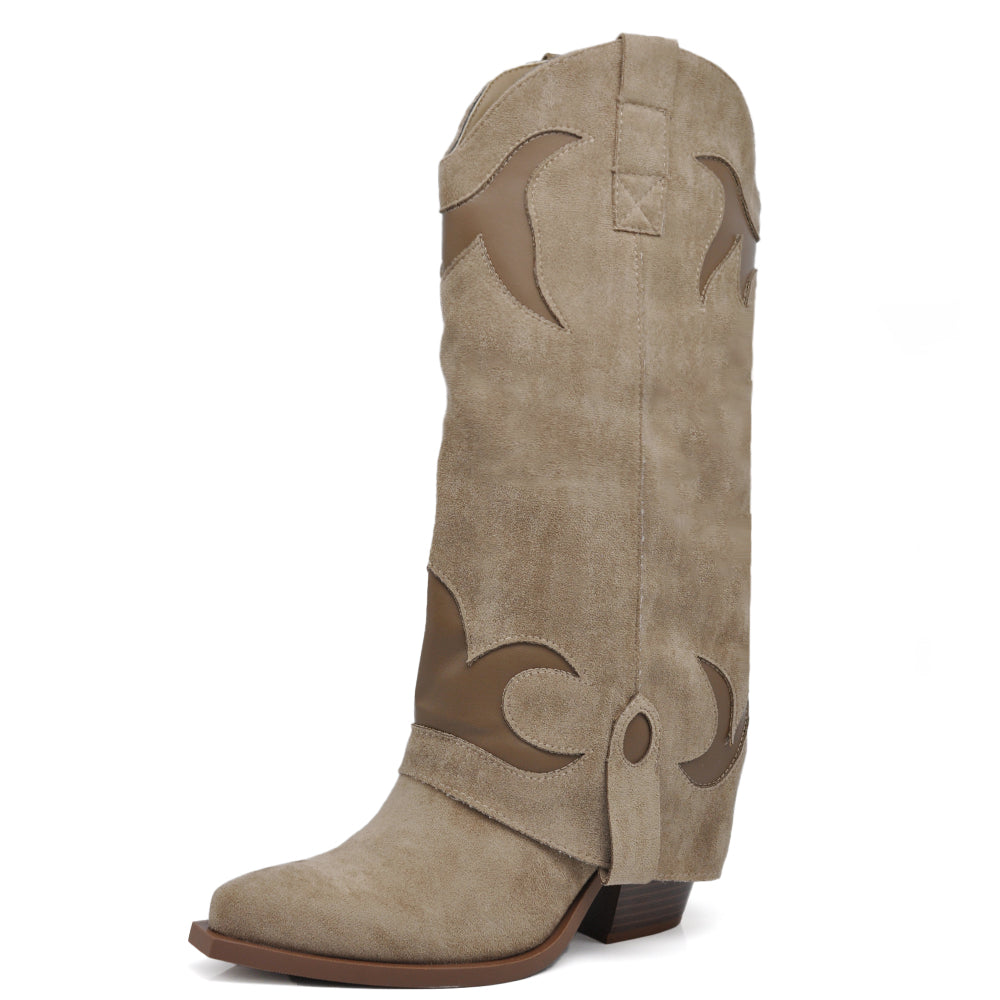 Stivali Texani da Donna in Pelle Scamosciata Design Ricamato A9979