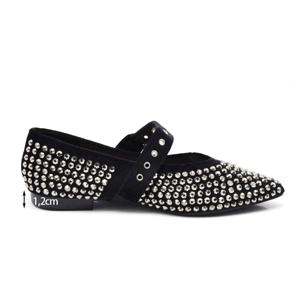 Ballerine con cinturino da moda donna strass scarpe sposa basse glitterate eleganti J97