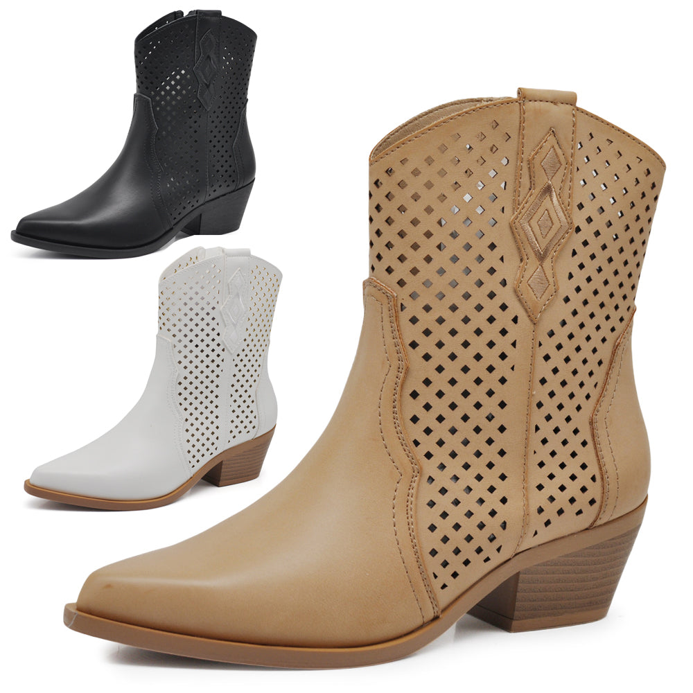 Stivali Stivaletti da Donna Camperos Texani Primaverili Traforati Tacco GA033