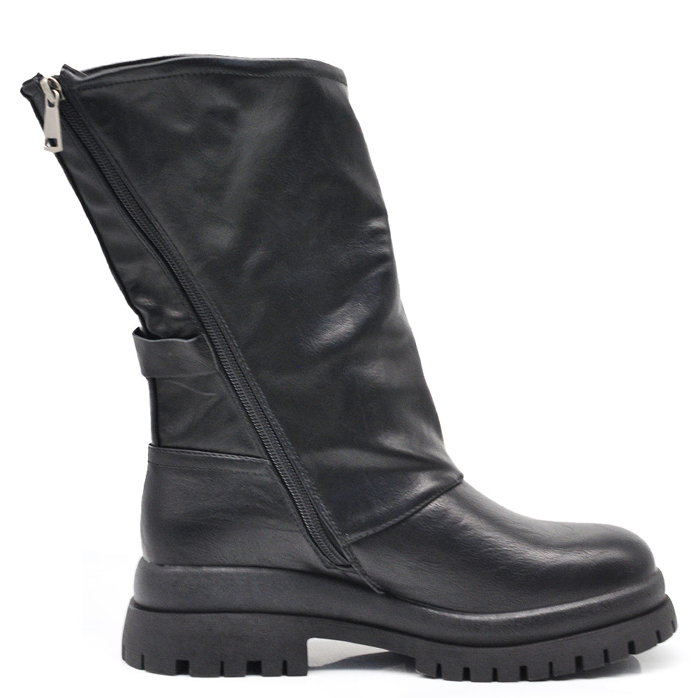 Stivali Biker Motociclista Da Donna con platform gamba larga e fibbie regolabili MP2751-4