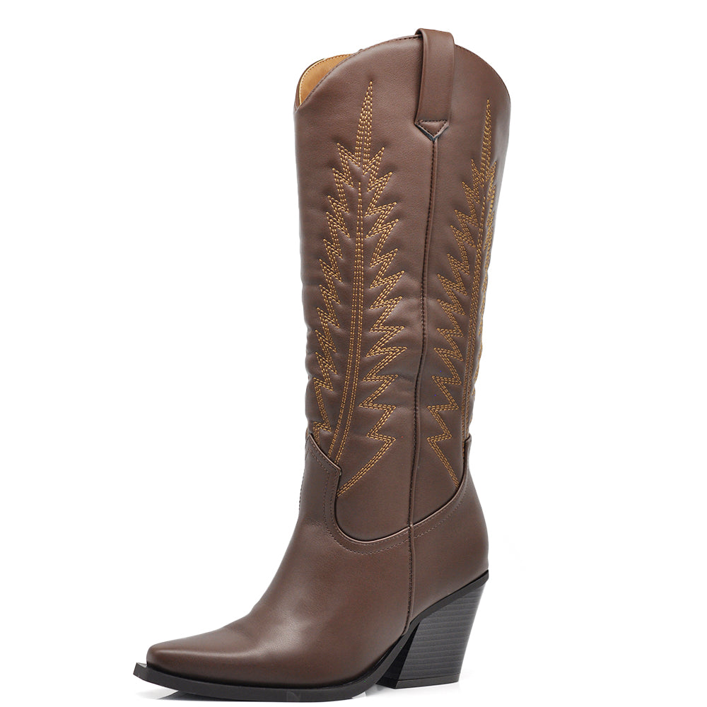 Stivali Alti Da Donna Texani Cowboy Cowgirl A Punta Con Tacco Medio 2701-6