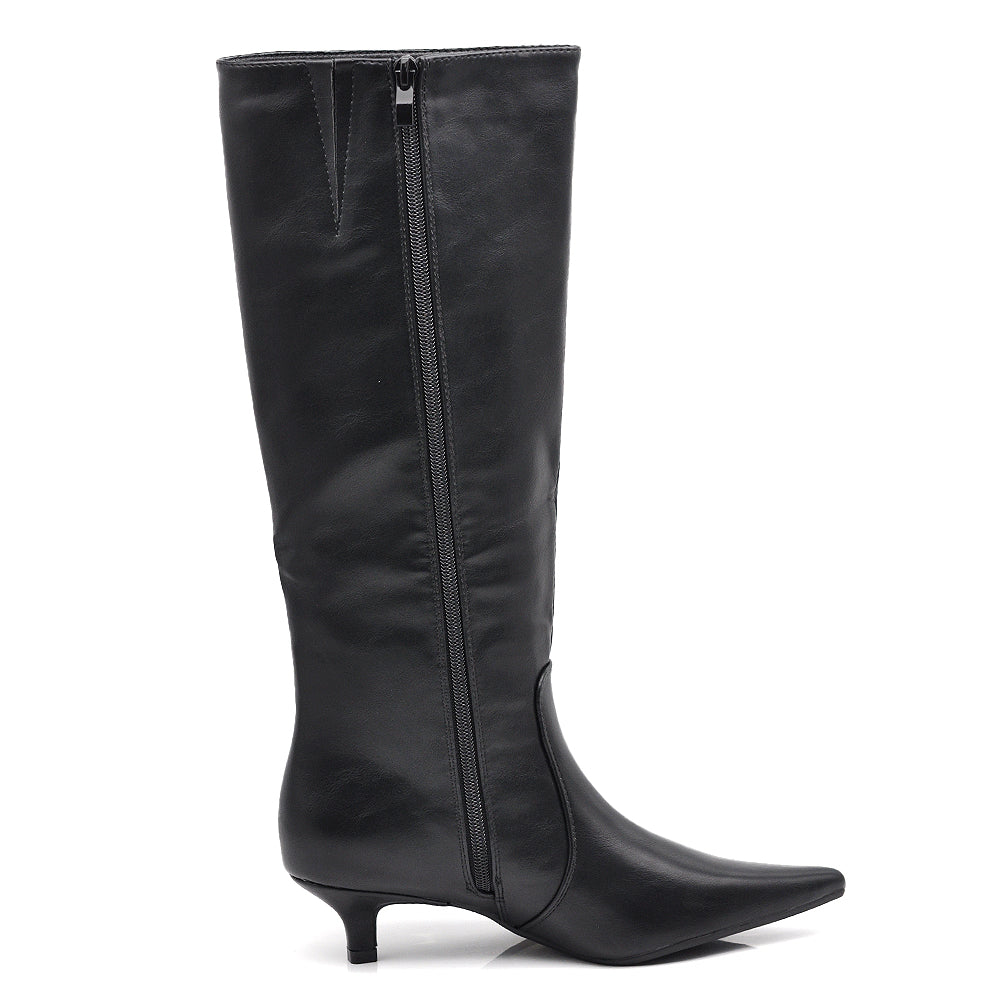 Stivali Alti Polpaccio Da Donna Con Tacco gattina KITTEN HEELS X2693-03 nero