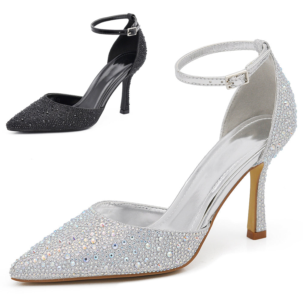 Scarpe Decoltè Da Donna Cerimonia Tacco Elegante Strass