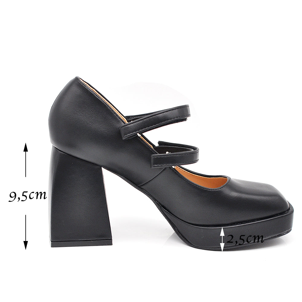 Décolleté Scarpe Da Donna Mary Jane Tacco Grosso Con Cinturini HF-90