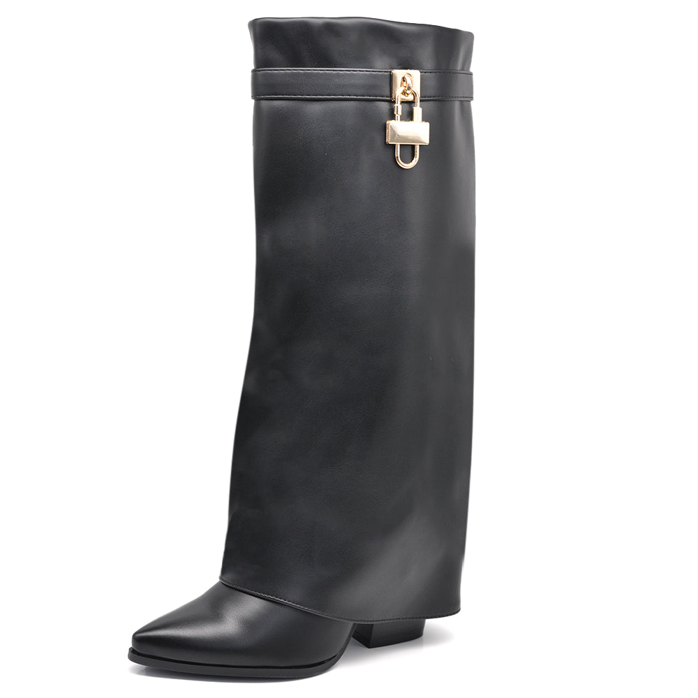Stivali in ghetta A Punta Con Tacco Luchetto Zip Cerniera Da Donna A9532