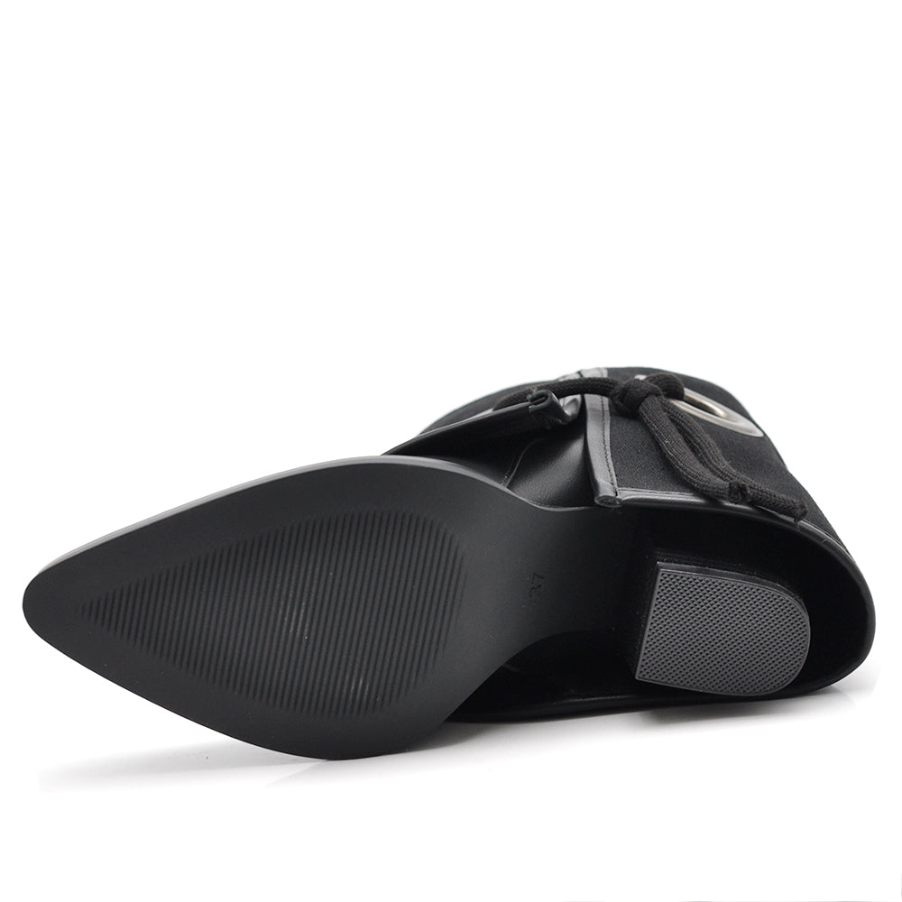 Stivaletti in ghetta A Punta Con Tacco Cerchi Zip Cerniera Da Donna Denim GA029