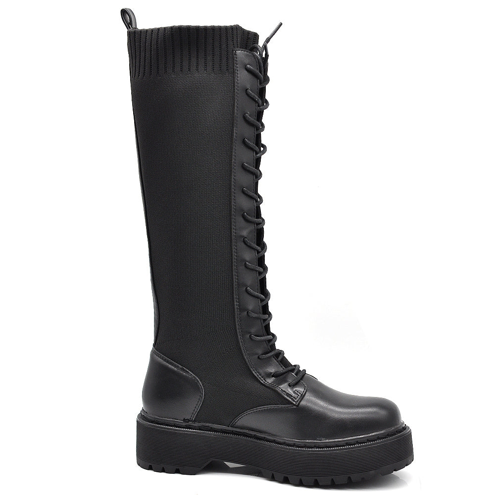 IF Fashion Anfibi Combat Stivali Alti Da Donna Platformo Elasticizzato Traspiranti 1329
