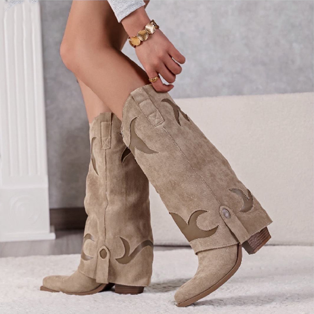 Stivali Texani da Donna in Pelle Scamosciata Design Ricamato A9979