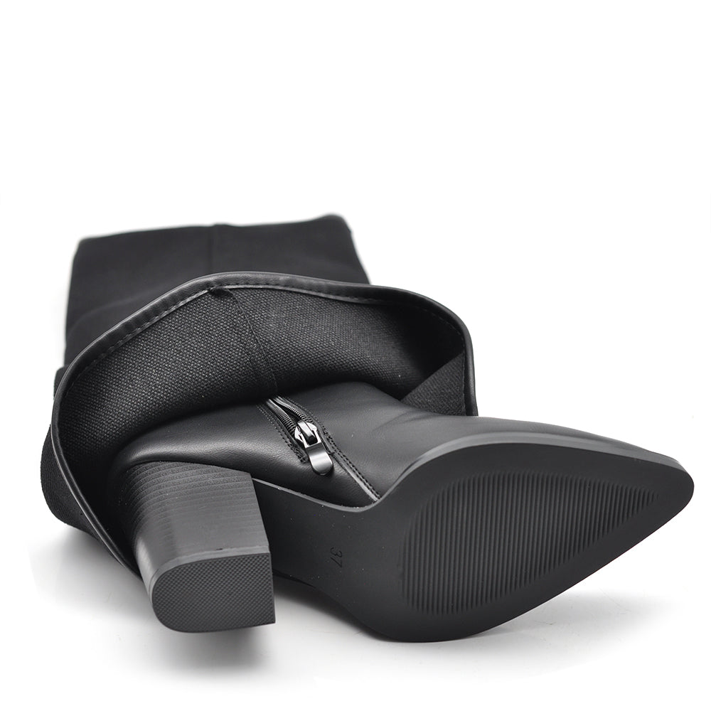 Stivali in ghetta A Punta Con Tacco Cerchi Zip Cerniera Da Donna Denim GA028