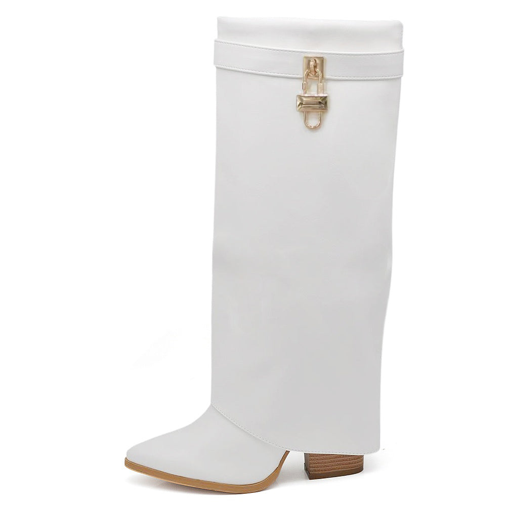 Stivali in ghetta A Punta Con Tacco Luchetto Zip Cerniera Da Donna A9532