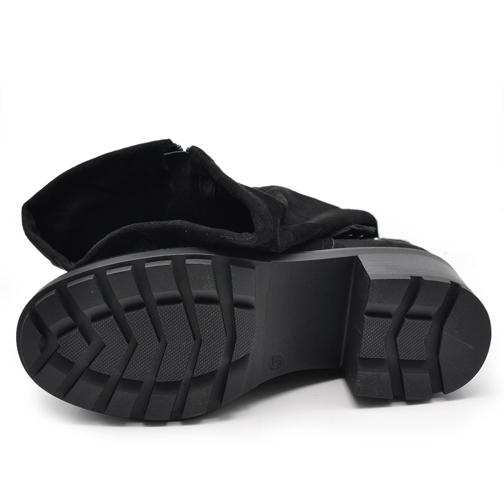 Stivali Biker Motociclista da Donna Al Polpaccio Con Cinghia Staccabile Fibbia Strass Camoscio Doppio Uso GR-6662 nero camel