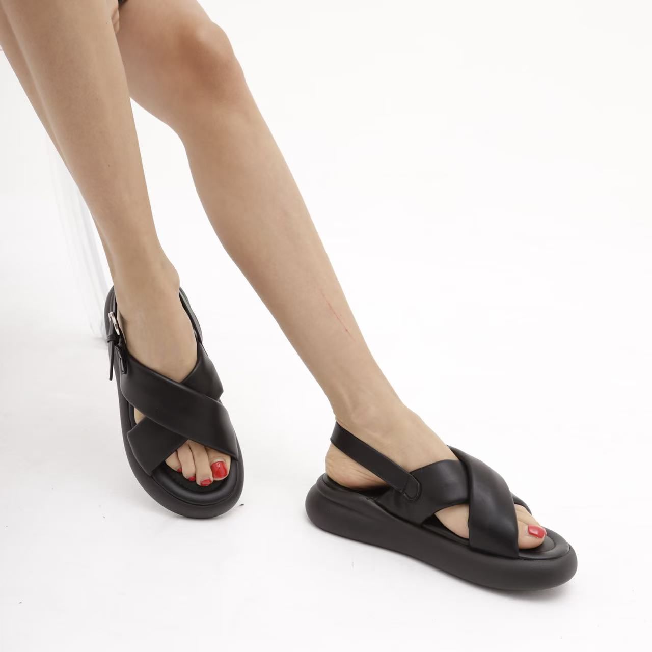 Scarpe Sandali Bassi Da Donna Con Platform Doppio Fondo Comodi e Alla Moda Fasce IncrocciateMP90018