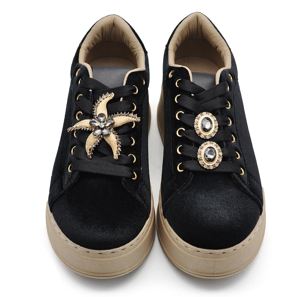 Sneakers donna platform eleganti con applicazioni gioiello scarpe casual moda comfort con decorazioni brillanti AD-147 velluto