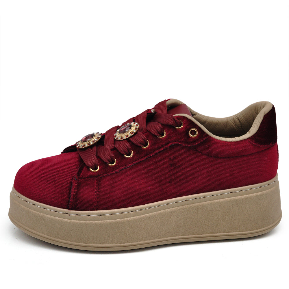 Sneakers donna platform eleganti con applicazioni gioiello scarpe casual moda comfort con decorazioni brillanti AD-147 velluto