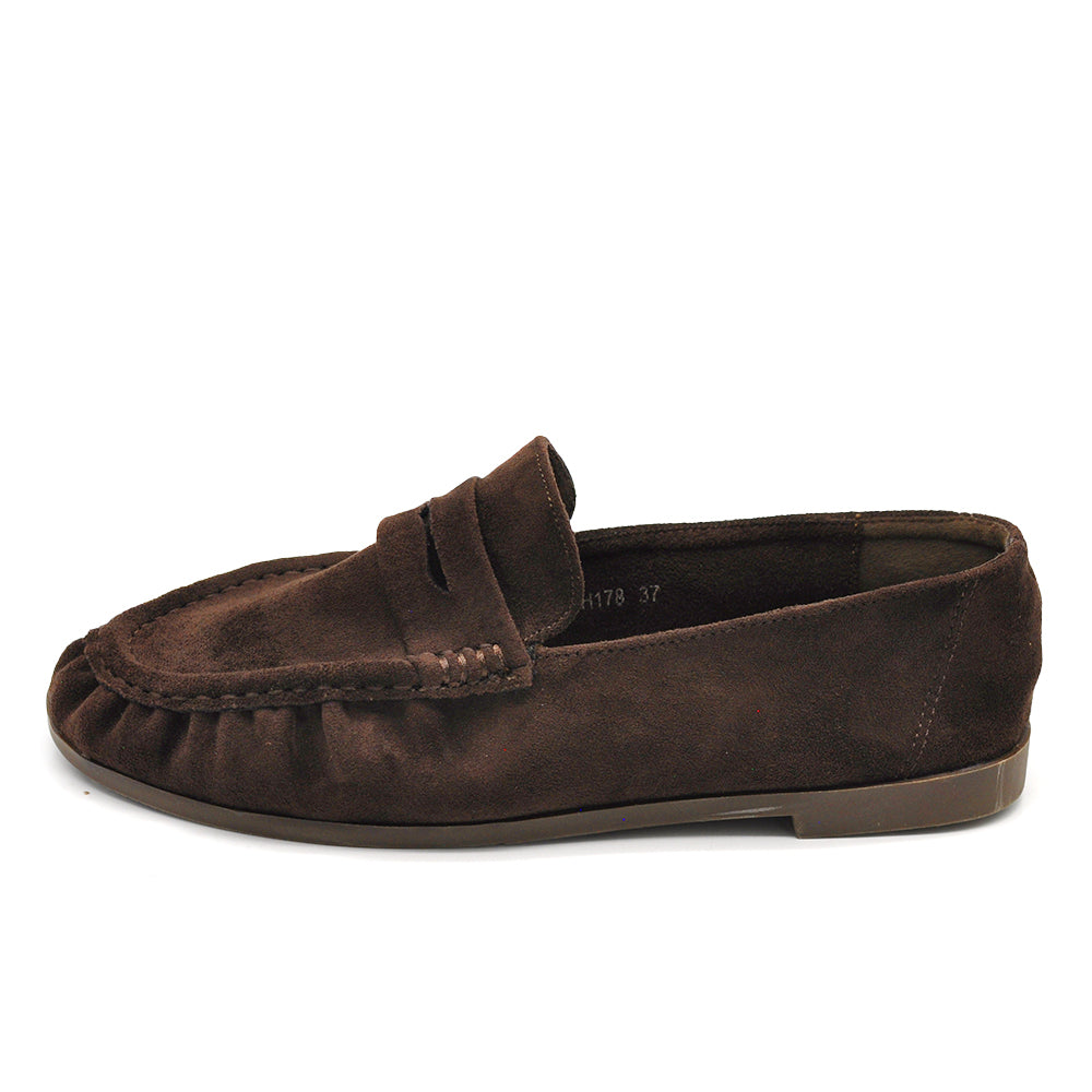 Mocassini Donna con Bordo Arricciato, Effetto Scamosciato, Penny Loafer Morbidi e Comodi H178